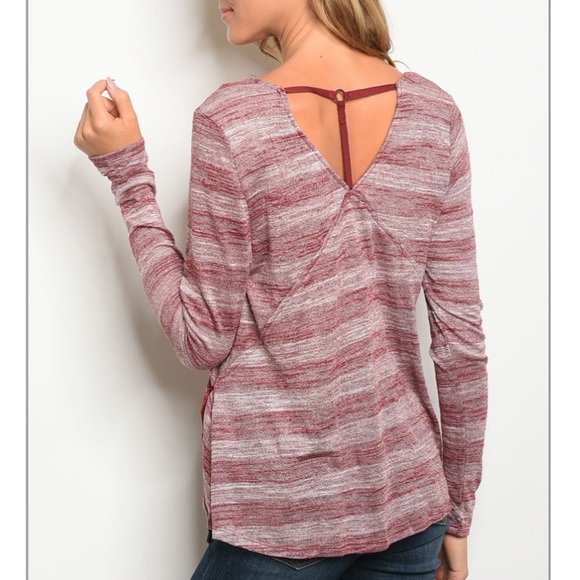 Burgundy Long Sleeve Wrap Top - Picture 7 of 11
